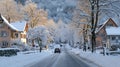 Street in residential quarter in winter ice view . Royalty Free Stock Photo