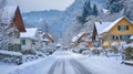 Street in residential quarter in winter ice view