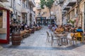 Street restaurant on one of the quiet streets of the city in Jerusalem, Israel