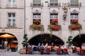 Street restaurant outdoor table under sunlight in old town Bern Royalty Free Stock Photo