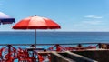 Street restaurant at seaside resort. Outdoor restaurant at the beach. Seafront cafe at Sabang Island, Indonesia