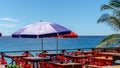 Street restaurant at seaside resort. Outdoor restaurant at the beach. Seafront cafe at Sabang Island, Indonesia