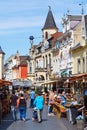 Street with restaurants in the old town of Valkenburg aan de Geul, Netherlands