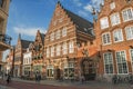 Street with restaurants, shops, cyclist and people strolling in the s-Hertogenbosch downtown. Royalty Free Stock Photo