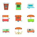 Street retail and market icons set, cartoon style Royalty Free Stock Photo