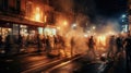 Street riots with people motion blur view long exposure, concept of Anarchy, created with Generative AI technology