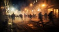 Street riots with people motion blur view long exposure, concept of Anarchy, created with Generative AI technology