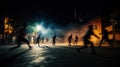 Street riots with people motion blur view long exposure, concept of Anarchy, created with Generative AI technology