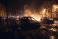 Street riots and showdowns at night, concept of Social unrest and civic unrest, created with Generative AI technology