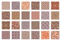 Street road pavements tile patterns top view. Floor tiles with rock, brick and cobble stone texture. Paved patio or park