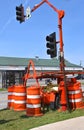 Temporary street light during street construction Royalty Free Stock Photo