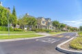 Street road with yeld and pedestrian lanes at Ladera Ranch community in California