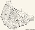 Street roads map of the Centrum Central district of Amsterdam, Netherlands