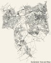 Street roads map of the METROPOLITAN BOROUGH AND CITY OF SUNDERLAND, TYNE AND WEAR