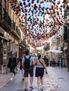 Street in Ronda, Spain, Espana, decorated for a holiday