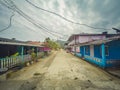 Street in rural village with colorful wooden houses, Panama