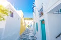 Street with rustic houses in Lefkes village Royalty Free Stock Photo