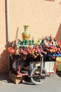 Street sale of small drums and vases in old city of Marrakesh