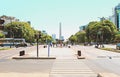 Street Scene of Avenida 9 de Julio with the Obelisk of Buenos Aires in Distance, Buenos Aires Downtown, Argentina