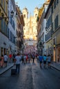 Street scene in central Rome with the famous Spanish Steps on the background Royalty Free Stock Photo