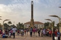 Street scene in the city of Bissau with people at the Praca dos Herois Nacionais, in Guinea-Bissau