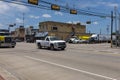 Street scene in the city of Giddings in the intersection of U.S. Highways 77 and 290 in Texas Royalty Free Stock Photo