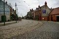 Street Scene with cobbled paving from the Open Air Museum. Beamish, Stanley, UK. August 23, 2010. Royalty Free Stock Photo