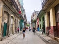 Street scene with colorful old colonial building in Havan. Cuba Royalty Free Stock Photo