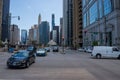 Street scene at the corner of Clark & Wacker in Chicago Loop Royalty Free Stock Photo