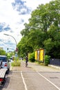 Street scene with cyclist in Berlin. The cycle path was painted to give cyclists more space in traffic