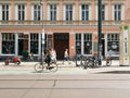 Street scene with cyclist in Scheunenviertel quarter in Berlin Mitte