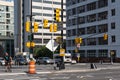 Street scene of dowtown Brooklyn in summer sunny daylight