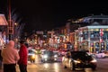 Street scene from famous lower Broadway in Nashville Tennessee viewed at night