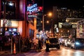 Street scene from famous lower Broadway in Nashville Tennessee viewed at night