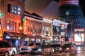 Street scene from famous lower Broadway in Nashville Tennessee viewed at night
