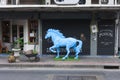 Street scene, Horse sculpture placed on sidewalk