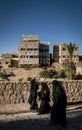 Street scene and buildings in old town of sanaa yemen