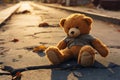 Street scene, a lone, lost teddy bear, evoking nostalgia