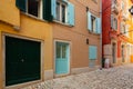 Street scene in old mediterranean town of Rovinj, Croatia Royalty Free Stock Photo