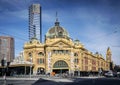 street scene outside flinders street station in central melbourne australia