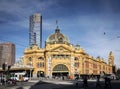 street scene outside flinders street station in central melbourne australia