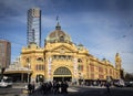 street scene outside flinders street station in central melbourne australia