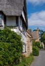 Pretty, half timbered and stone cottages in the unspoilt picturesque Cotswold village of Stanton in Gloucestershire UK.