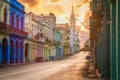 Street scene with sunset in Old Havana Royalty Free Stock Photo