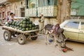 Street scene with watermelon seller cairo old town egypt Royalty Free Stock Photo