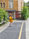 Street scene with yellow fragments in Mitte district. Berlin, Germany.