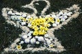 Street screen of locally made alfombra, sawdust carpets with colorful designs for Semana Santa, Easter on the streets of Lake Atit