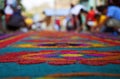 Street screen of locals producing alfombra, sawdust carpets with colorful designs for Semana Santa, Easter on the streets of Lake