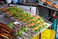 Street seafood prawns and shells Royalty Free Stock Photo