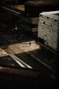 Street with shadows of buildings in Toronto, view from the roof